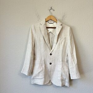 PERCIVAL Men's Linen Blazer w Large Pockets Relaxed Fit in Ivory